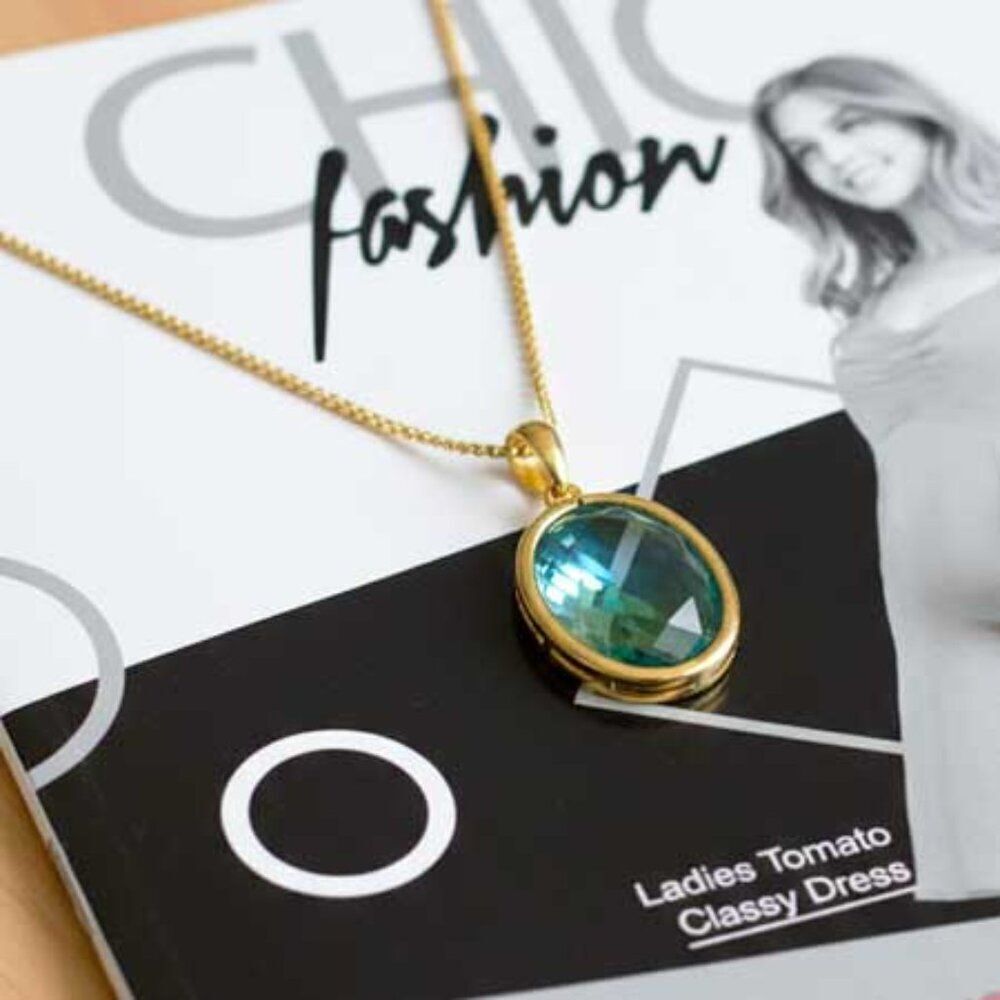 Blue Green Oval Crystal Necklace - Picture 4 of 10